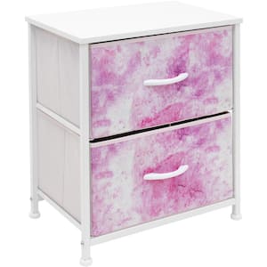 Nightstand 2-Drawer Tie-Dye Pink Dresser 11.87 in. D x 17.75 in. W x 20 in. H