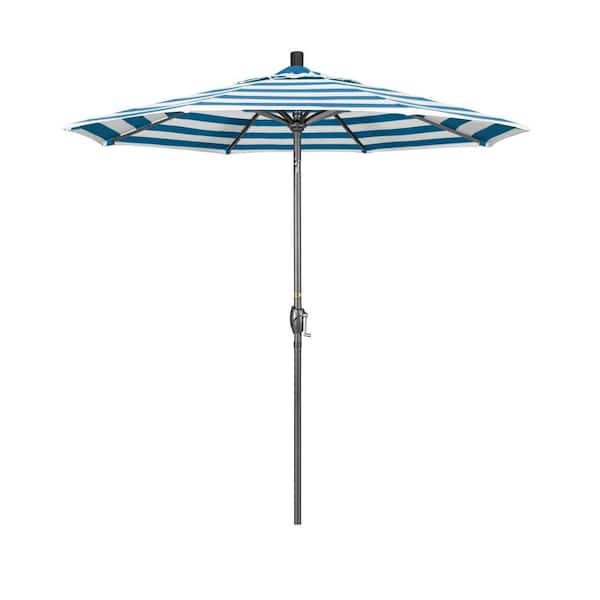 California Umbrella 7.5 ft. Grey Aluminum Market Push Button Tilt Crank Lift Patio Umbrella in Cabana Regatta Sunbrella