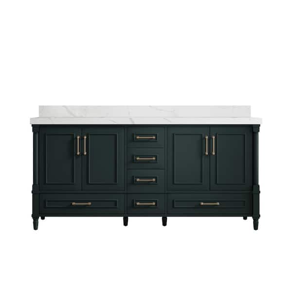 Willow Collections Hudson 72 in. W x 22 in. D x 36 in. H Double Sink Bath Vanity in Dark Green with 2 in. Calacatta Quartz Top