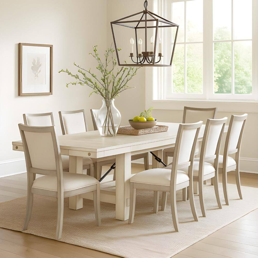 Reviews for Benjara White Wood Rectangle 122 in. Trestle Base Dining ...
