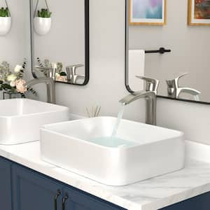 19 in. x15 in. Porcelain Ceramic Bathroom Vessel Sink Rectangular in White with Faucet Combo Above