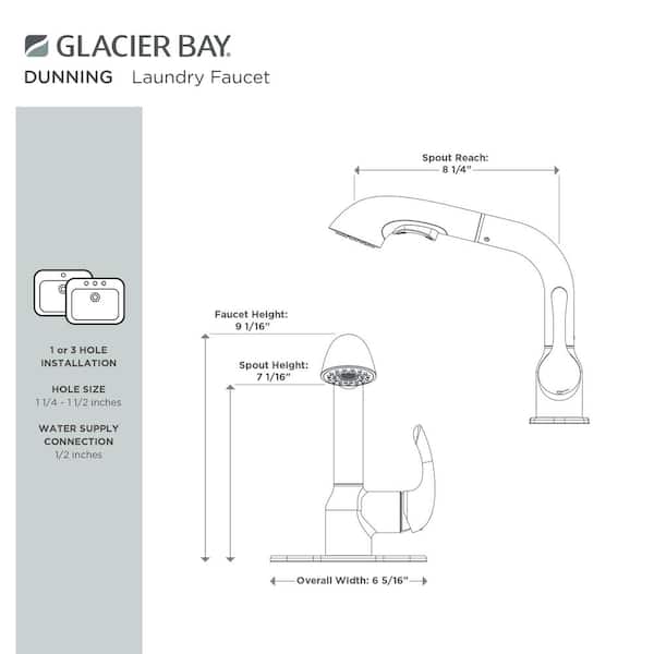 Glacier Bay Dunning Stainless Spot Resistant Pull-Out Laundry Faucet