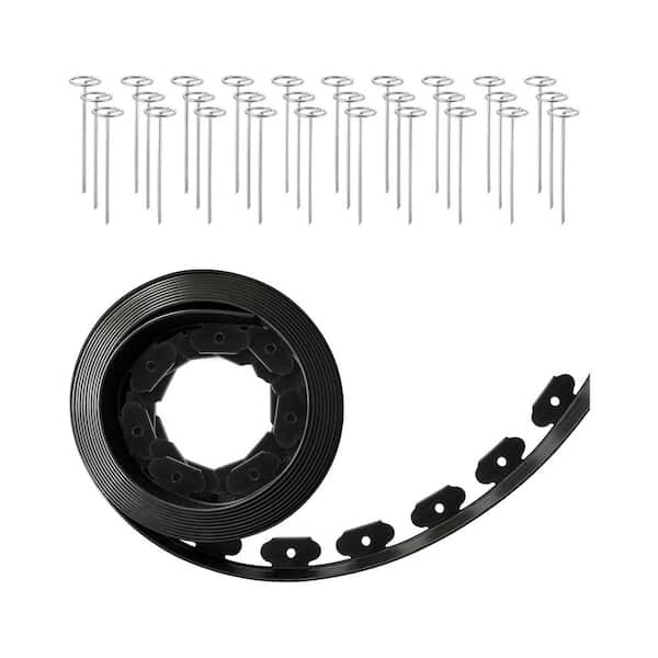 Landscape Edging Kit 40 ft L x 4 in H Flexible Recycled Plastic No-Dig Garden Border Black with 60 Metal Spikes