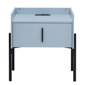 Blue 1-Drawer Storage Bedside Table Nightstand with USB Charging Ports
