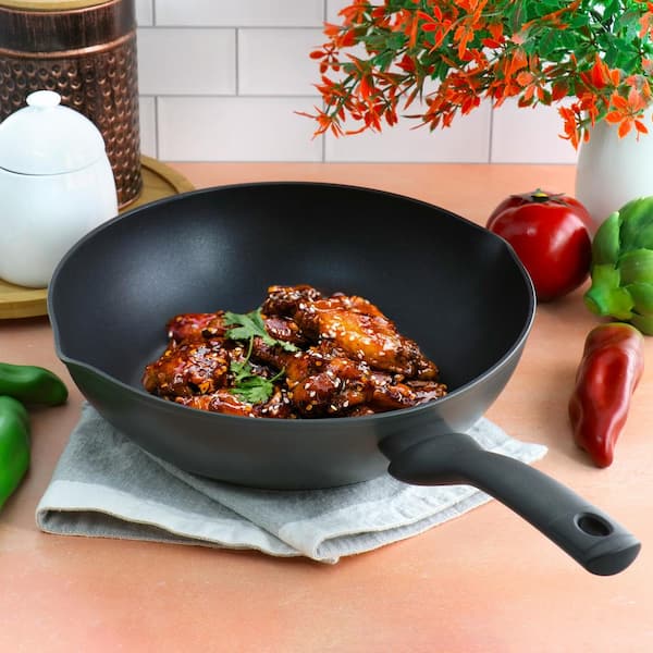 Wok Stir Fry Pan with Lid, Nonstick Woks Pan 12 Inch, 100% PFOA-Free  Coating, Non Stick Cooking Frying Pans with Detachable Wooden Handle,  Induction