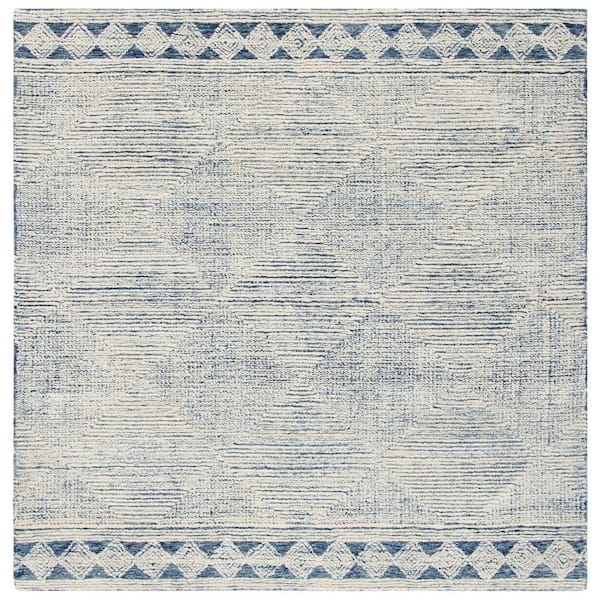 SAFAVIEH Abstract Ivory/Navy 4 ft. x 4 ft. Geometric Striped Square Area Rug