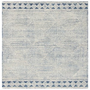 Abstract Ivory/Navy 8 ft. x 8 ft. Geometric Striped Square Area Rug