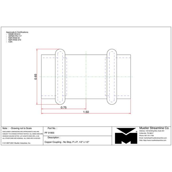 1 COUNT Copper Coupling with Stop unused Mueller Streamline 2" in 