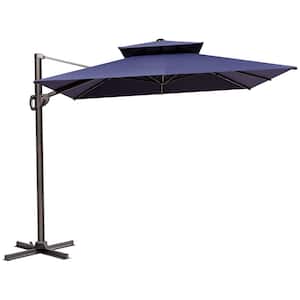 9 ft. x 12 ft. Double Top Heavy-Duty Frame Cantilever Patio Single Rectangle Umbrella in Navy Blue