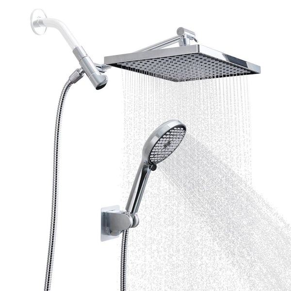 Heemli Rainfall Shower Head Combo 6-Spray 12 in. Wall Mount Dual Shower Heads and Handheld Shower Head with 1.8 GPM in Chrome