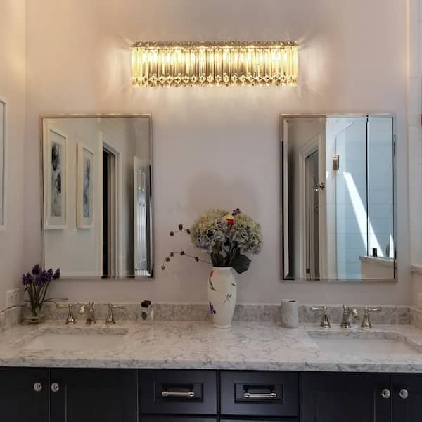 Schonbek 23 in. 6-Light Chrome Glam Modern Crystal Vanity Light Over Mirror for Bathroom