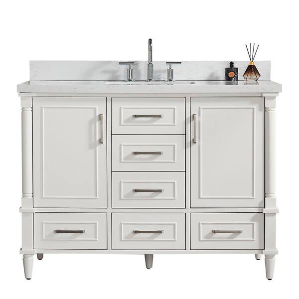 TCYO 48 in. Freestanding White Bath Vanity with White Solid Surface Top ...