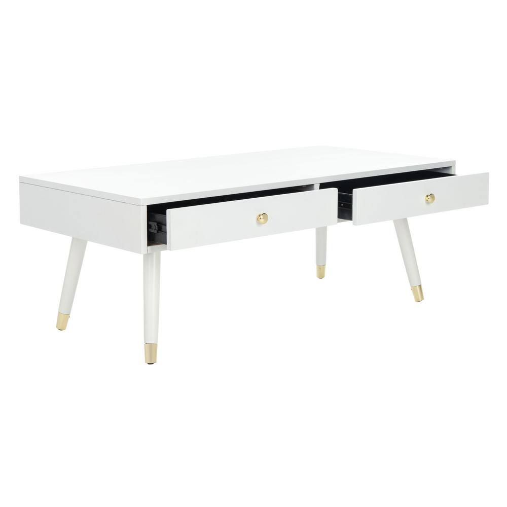 Transitional Gold & White Rectangular Coffee Table with Storage