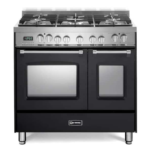 Prestige Series 36  in. Freestanding Double Oven Dual Fuel Range with 5 Sealed Burners in Matte Black