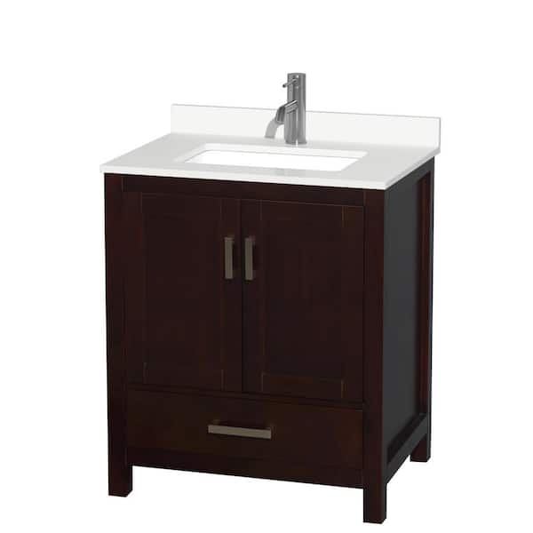 Wyndham Collection Sheffield 30 in. W. x 22 in. D x 35 in. H Single Bath Vanity in Espresso with White Quartz Top
