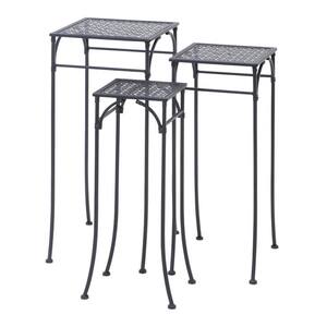 28 in. and 26 in. and 24 in. Square Indoor or Outdoor Black Iron Metal Cut Out Design 3-Tier Plant Stand (3-Pack)