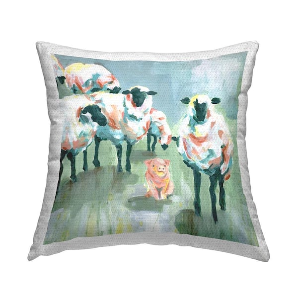 Stupell Industries Piglet in Flock of Sheep Adorable Farm Animal Green Square Outdoor Throw Pillow