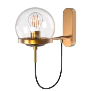 6 in. 1-Light Gold Industrial Wall Sconce with Globe Clear Glass Shade, Vintage Wall Light Fixtures for Hallway
