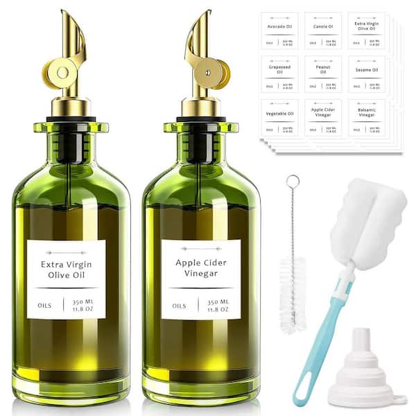Extra Thick Glass Gold Olive Oil Dispenser Bottle Dark Green Set 2-Pack Food Grade Kitchen Accessories