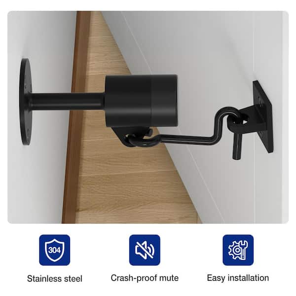 3.6 in. Black Steel Floor Door Stop with Holder