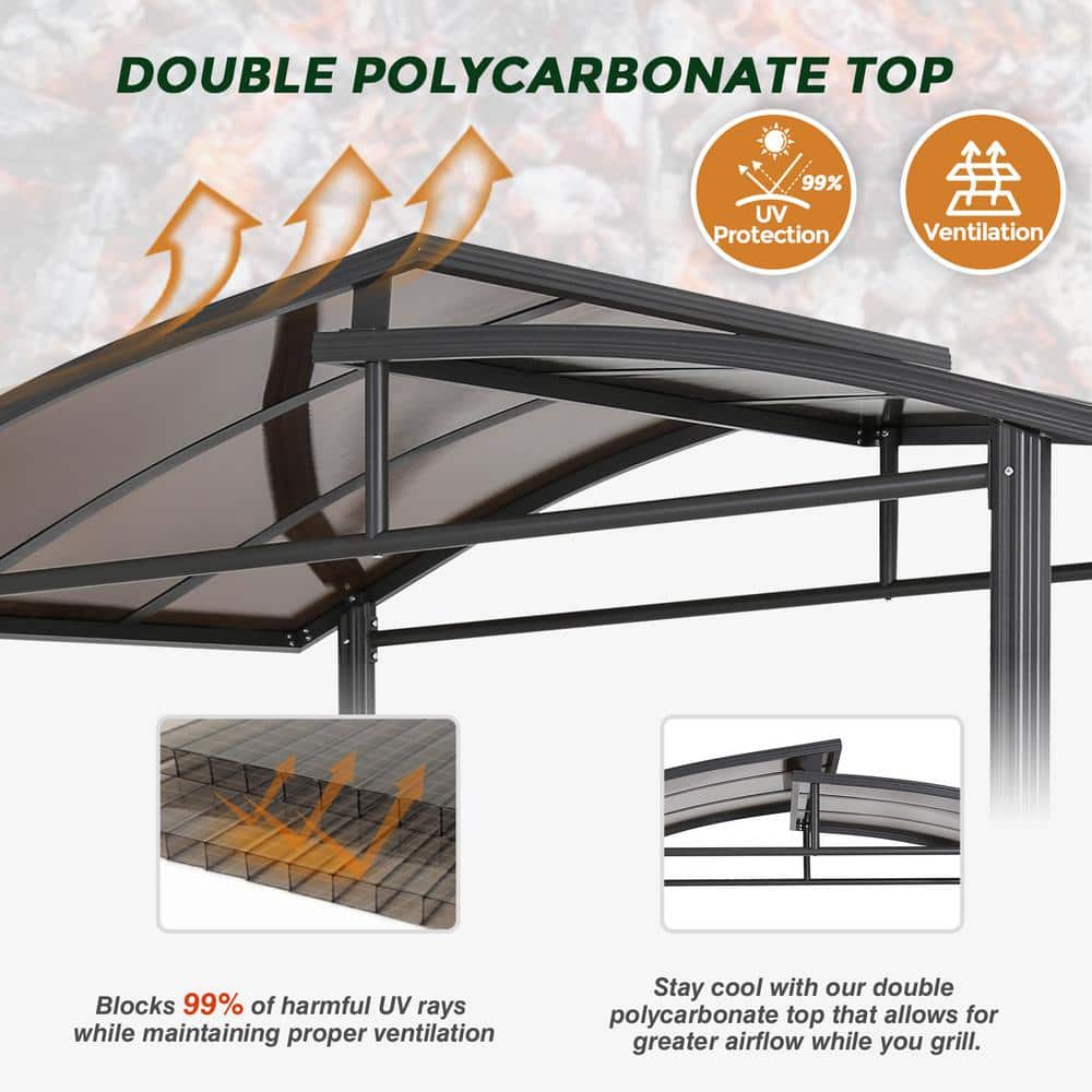 Black Metal 8'x5' BBQ Grill Gazebo with Shelves