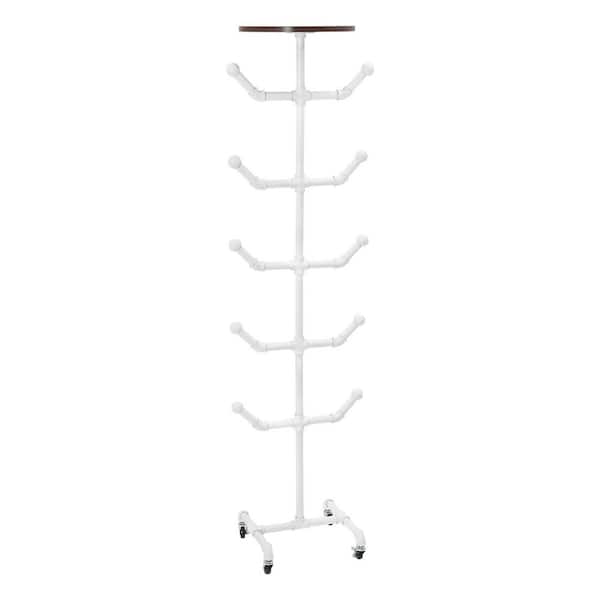 YIYIBYUS 65 in. H, White Free Standing Coat Rack 10 Hooks Clothes Rack Hat Rack with 4 Wheels