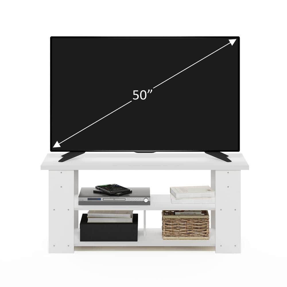 White Composite Wood TV Stand with Open Shelves for 55-Inch TVs