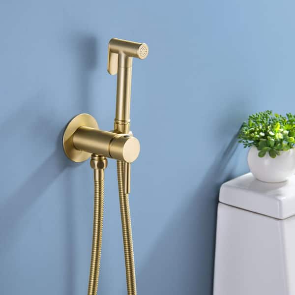 Single-Handle Bidet Faucet with Handle Warm Water Wall Mount Bidet Sprayer for Toilet with Rough-In Valve Brushed Gold