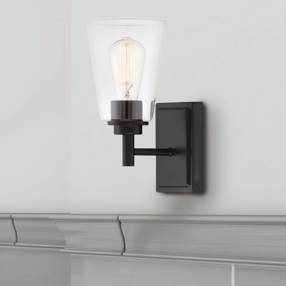 Westin 5.25 in. 1-Light Matte Black Industrial Wall Sconce with Clear Glass Shade price history on PriceWatchPro