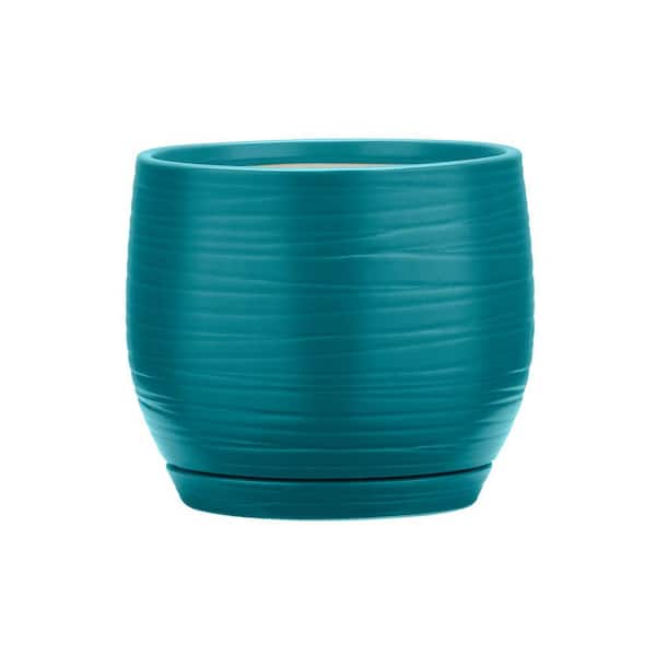 Jasper 1 qt. Ceramic Indoor Round Planter (L x 6.3 in. W x 6.3 in. H x 5.5 in. ) in Teal Finish