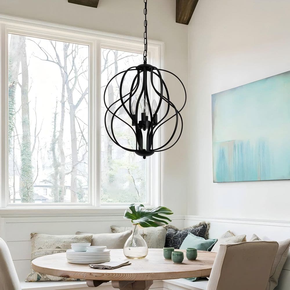 Maxax 4-Light 17 in. Black Modern Globe Dimmable Chandeliers