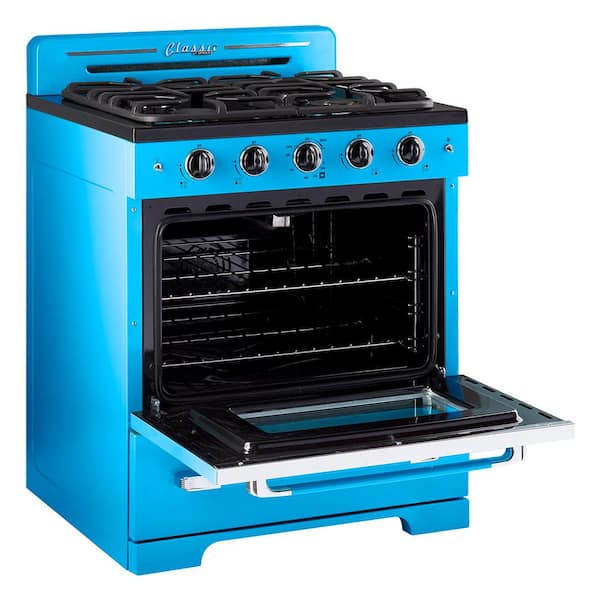 Classic Retro 30 in. 3.9 cu. ft. Retro Gas Range with Convection Oven in Robin Egg Blue