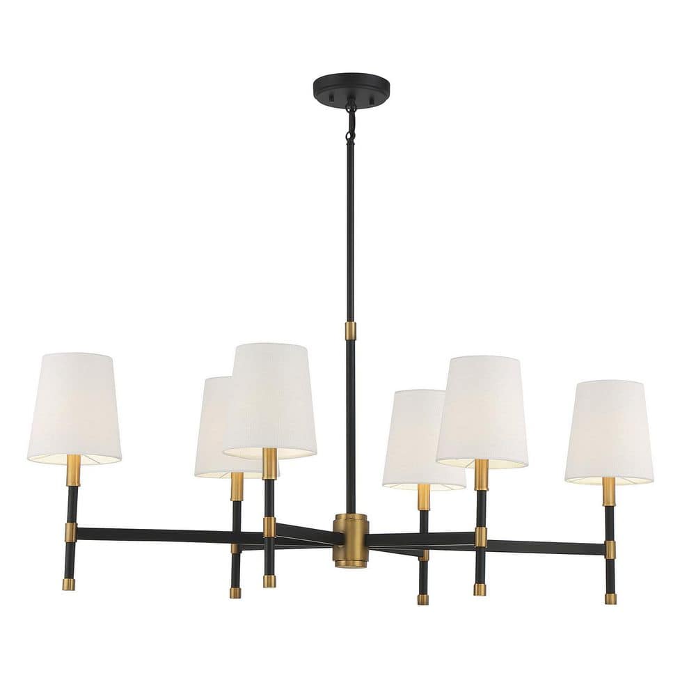 Brody 18 in. W x 18 in. H 6-Light Matte Black with Warm Brass Accents Linear Chandelier with White Fabric Shades price history on PriceWatchPro