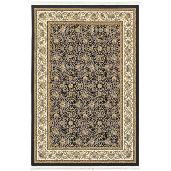8 ft. x 11 ft. Navy Blue, Ivory Oriental Washable Area Rug