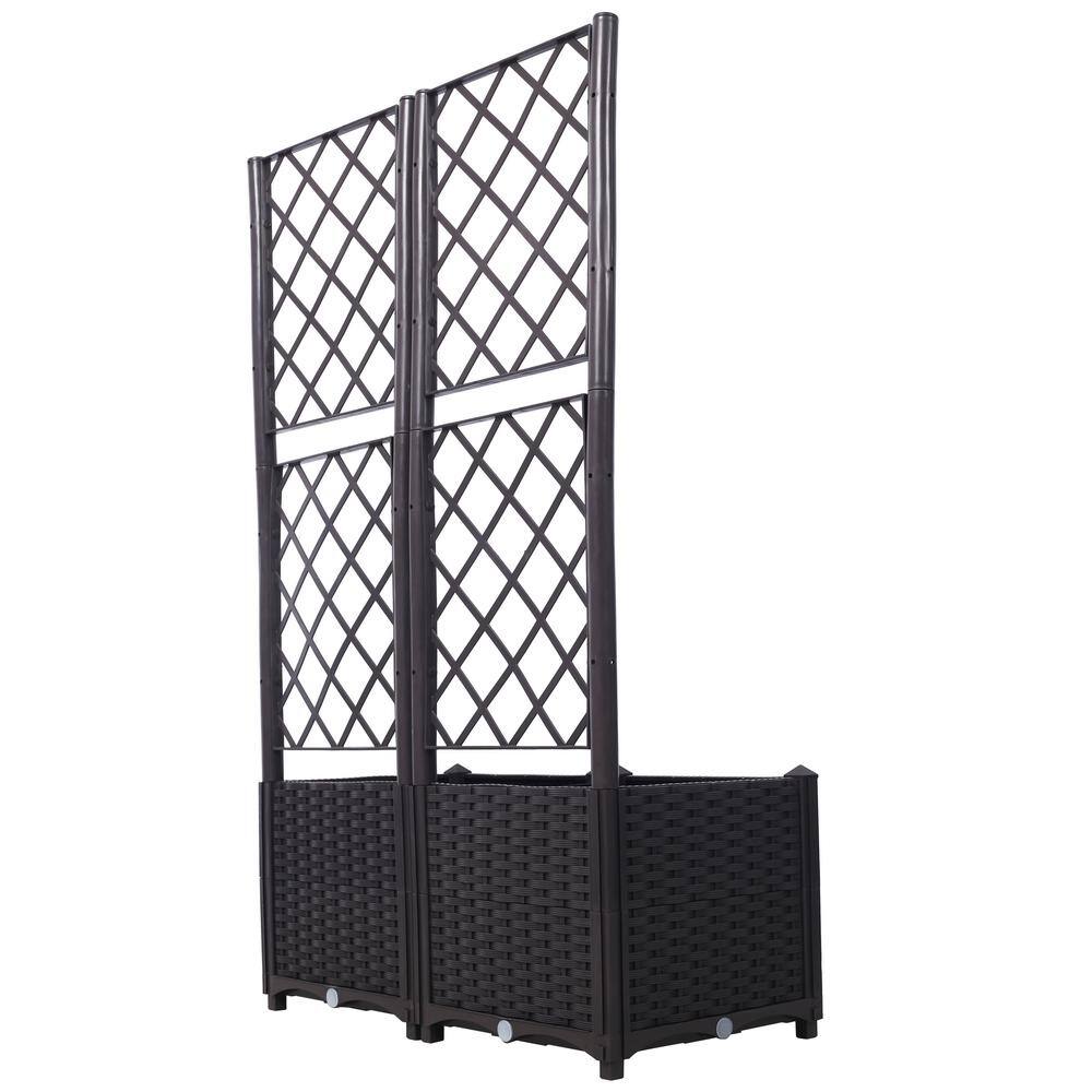 Large Brown Polypropylene Rectangular Raised Bed with Trellis