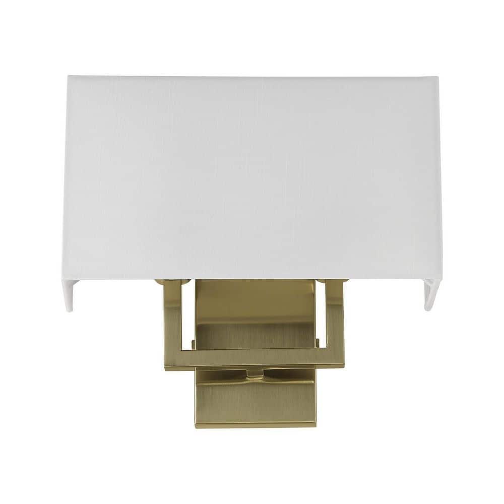 Antique Brass and Off-White Fabric Wall Sconce
