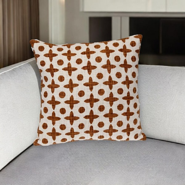 HomeRoots Beige, Brown Geometric Polyester 18 in. x 18 in. Throw Pillow