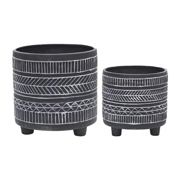 AULEDIO 6 in. and 8 in. Black Ceramic Round Indoor/Outdoor Planter (Set of 2)