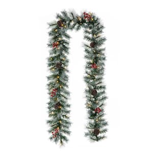 9 ft. Pre-Lit Greenery Pine Cones and  Red Berries Artificial Christmas Garland, with 50 Warm White Lights with Timer