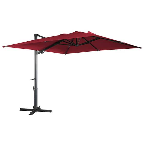 Clihome 10 ft. x 10 ft. Aluminum Cantilever Umbrella Square Crank Market Umbrella Tilt Patio Umbrella in Red