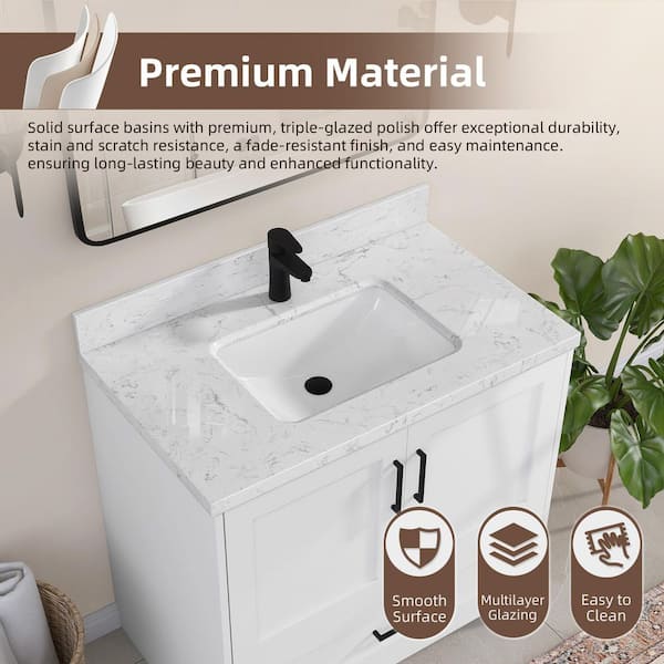 Zeafive Kar 36 in. W x 22 in. D Engineered Stone Marble