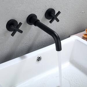 Ami 2-Handle Wall Mount Bathroom Faucet with Cross Handles in Matte Black