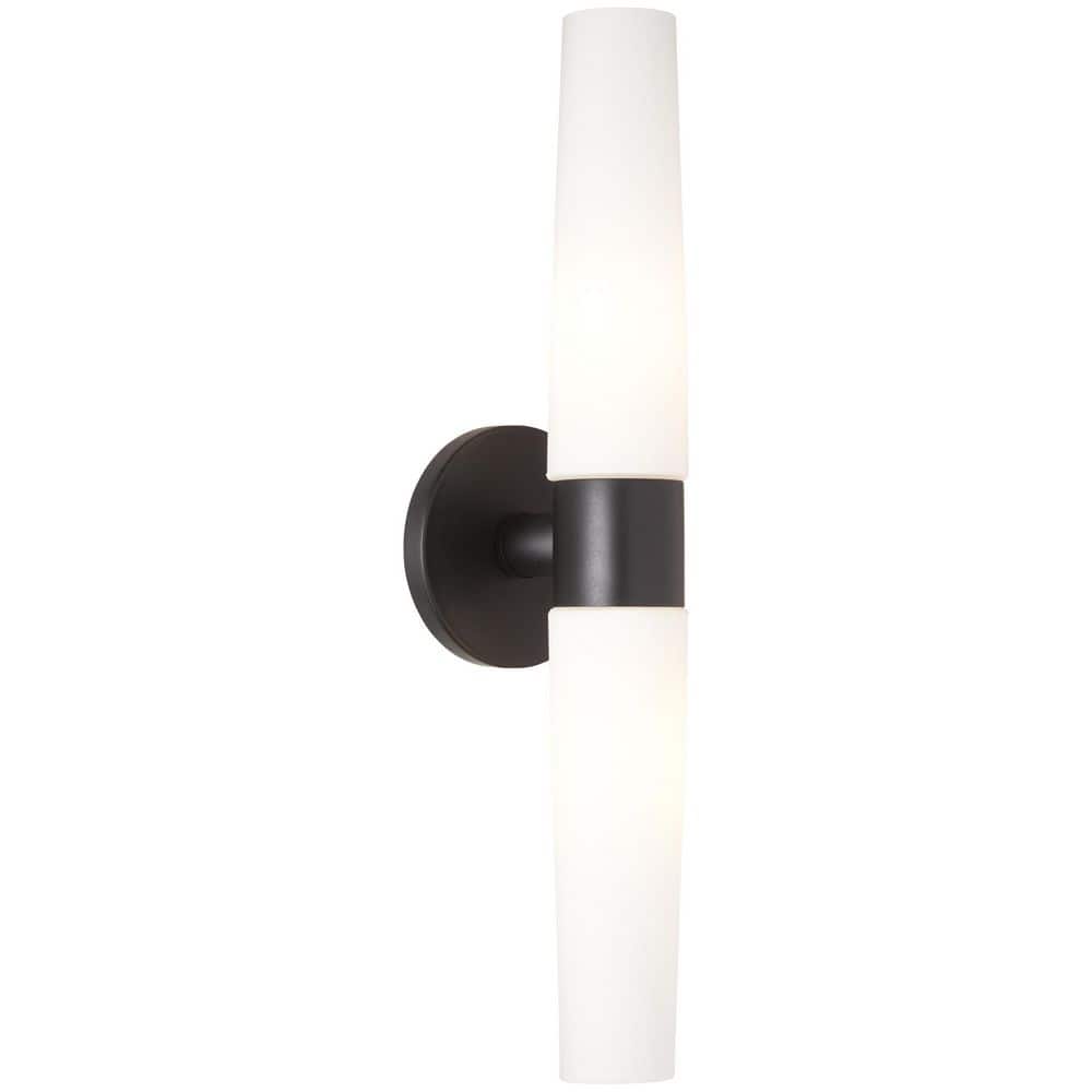 Coal Black Etched Opal Glass Cylinder Sconce