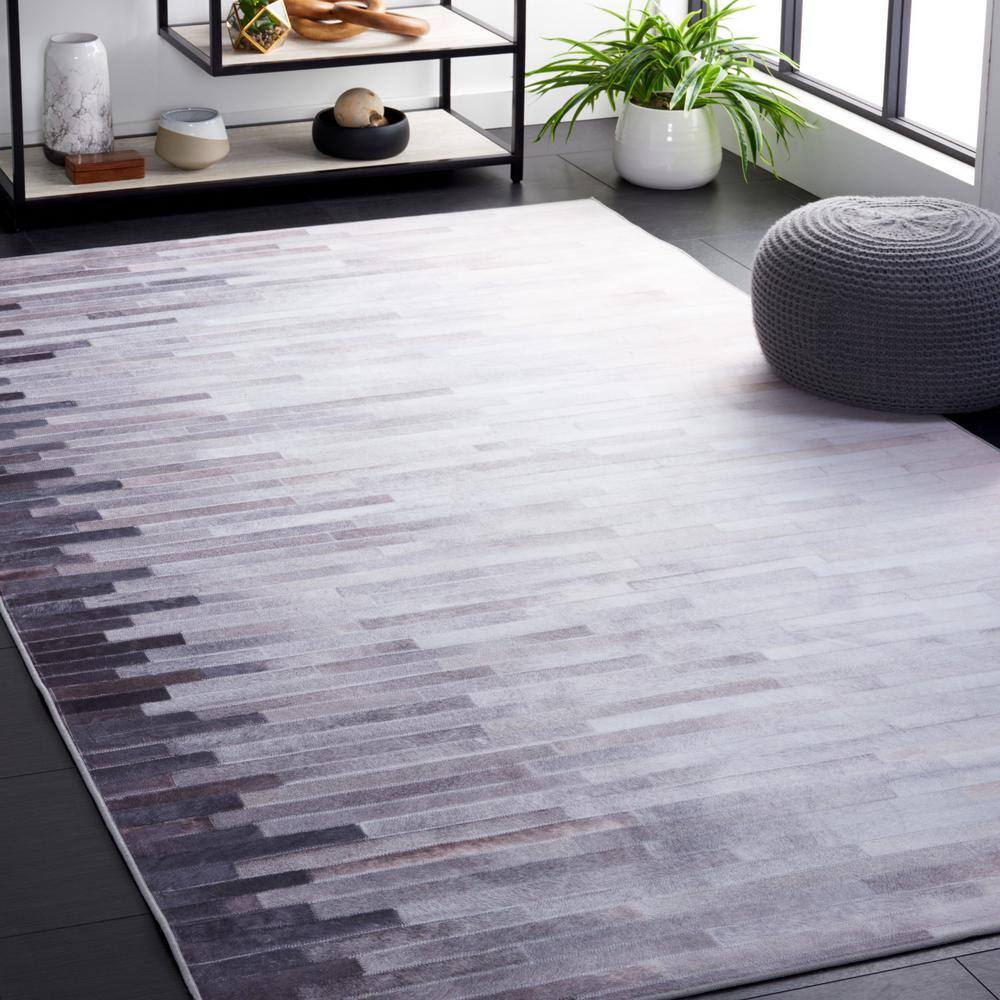 Gray Faux Fur Rectangular Washable Area Rug, 6' x 9'