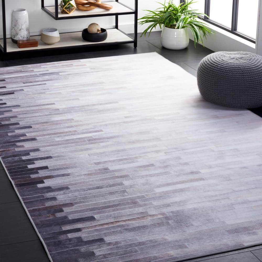 Gray and Ivory Faux Fur 9' x 12' Non-Slip Area Rug