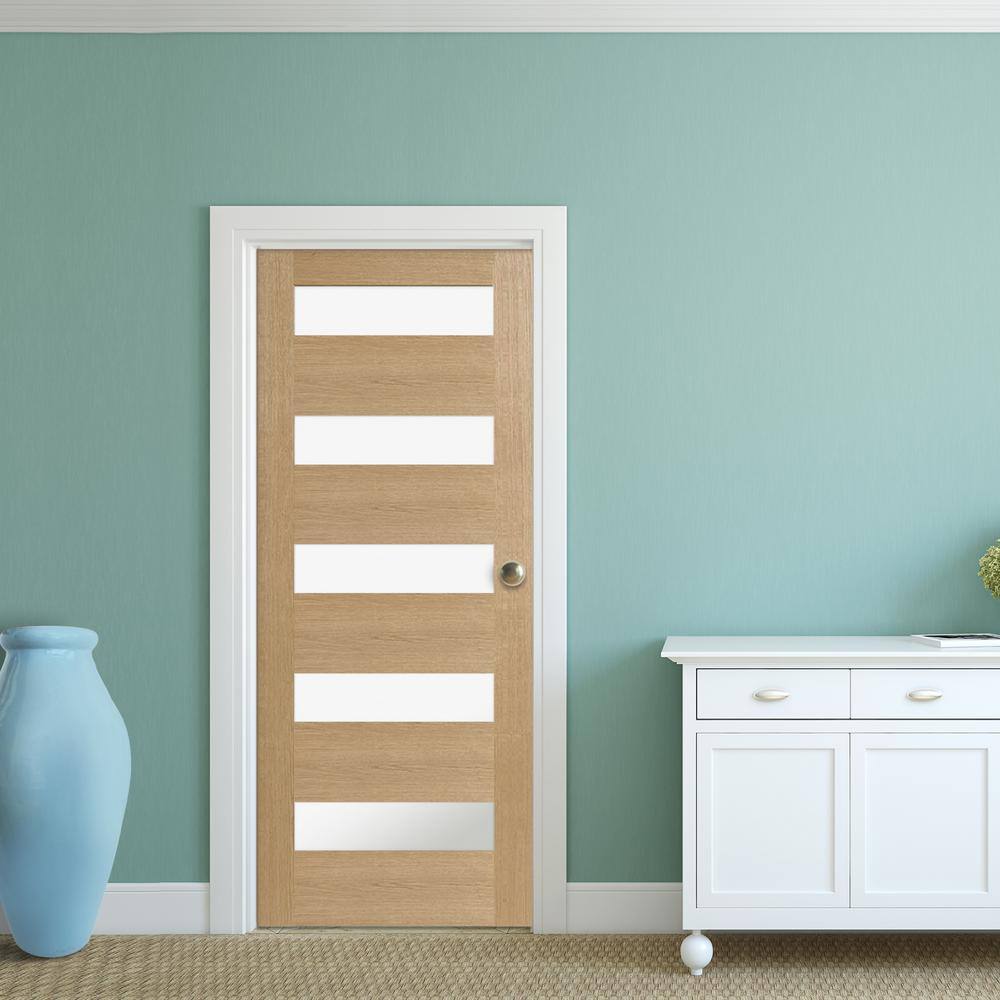 24'' x 80'' Right-Handed 5 Lite Satin Etch White Oak Prehung Interior Door