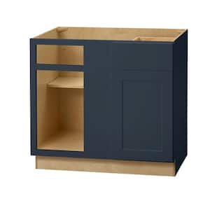 Avondale 36 in. W x 24 in. D x 34.5 in. H Ready to Assemble Plywood Shaker Blind Corner Kitchen Cabinet in Ink Blue