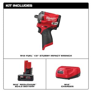 M12 FUEL 12V Lithium-Ion Brushless Cordless Stubby 1/2 in. Impact Wrench with M12 XC 4.0Ah Battery Starter Kit