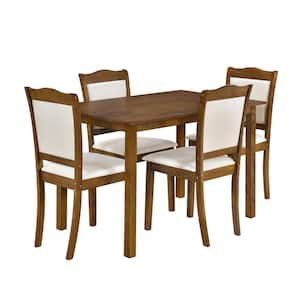 5-Piece Walnut Wood Dining Table Set Simple Style Kitchen Dining Set Rectangular Table with Upholstered Chairs