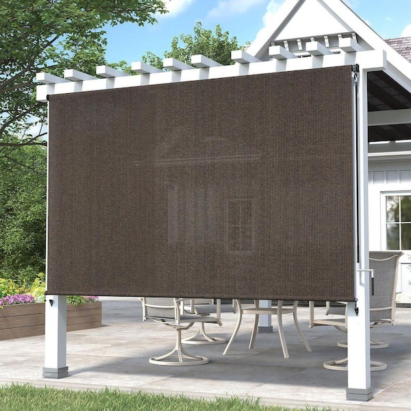 DIFY 8 ft. x 8 ft. Mocha 200 GSM HDPE Fabric Roller Shades with